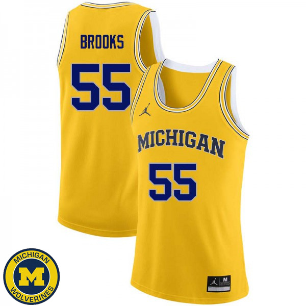 Mens Michigan Wolverines #55 Eli Brooks Yellow College Basketball Jersey 797139-545